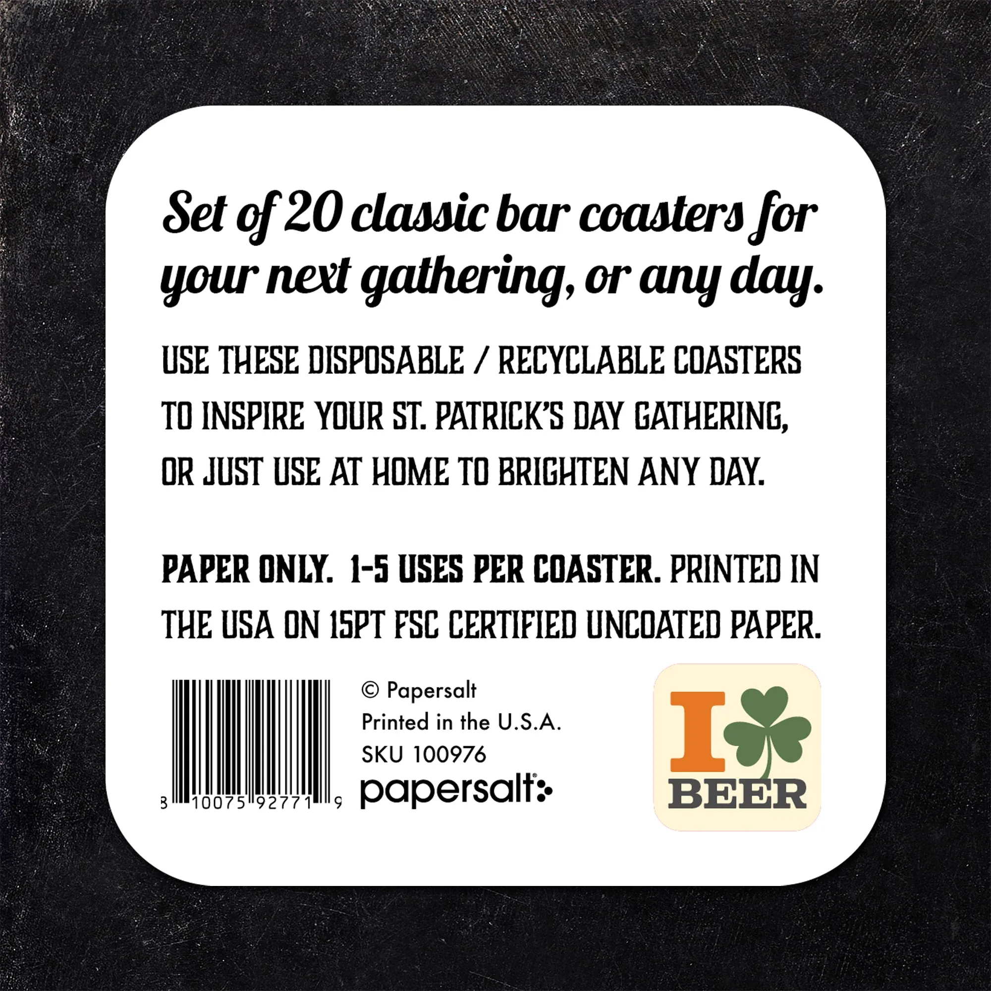 I Love Beer St. Patrick's Day Paper Coaster Set