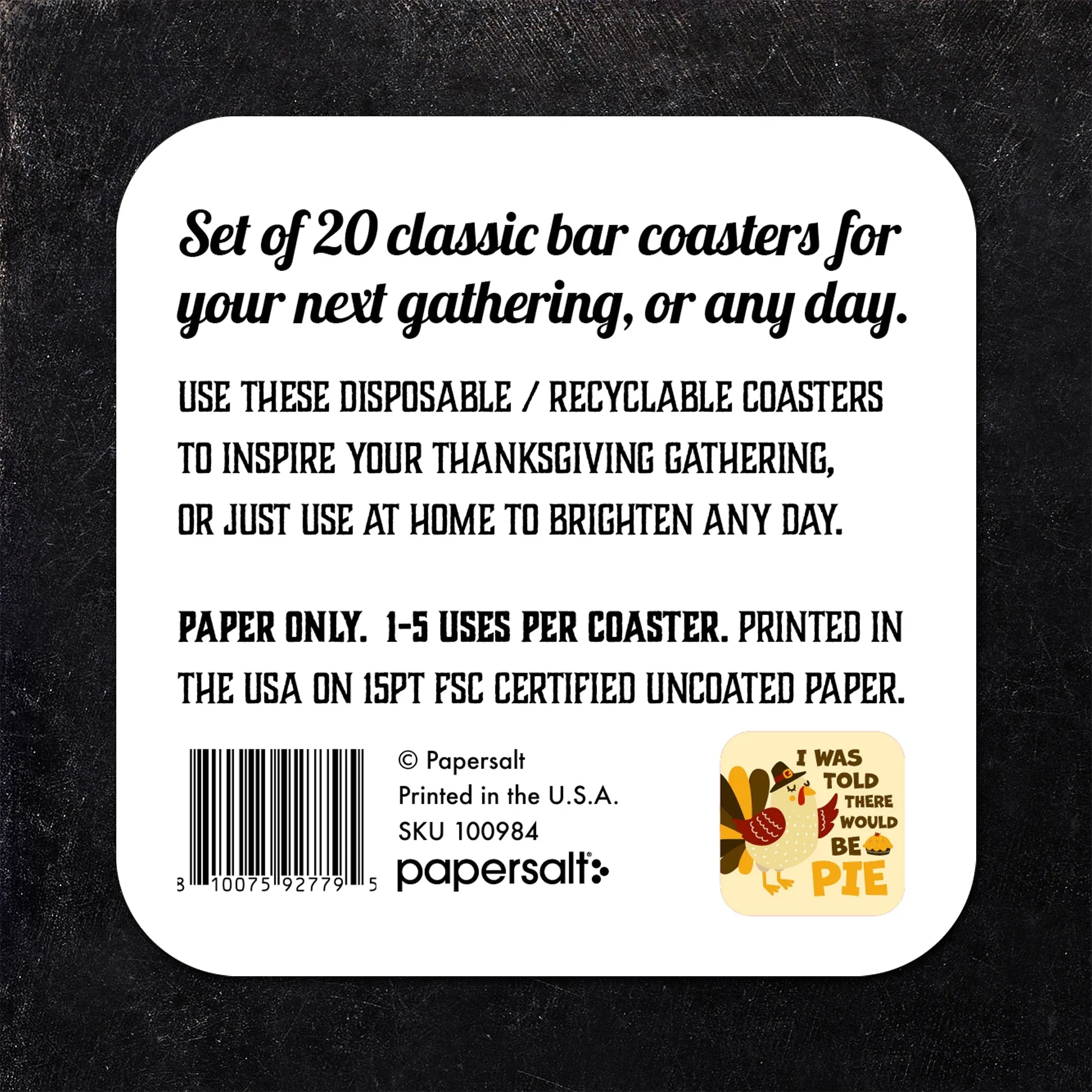 I Was Told There Would Be Pie Thanksgiving Paper Coaster Set