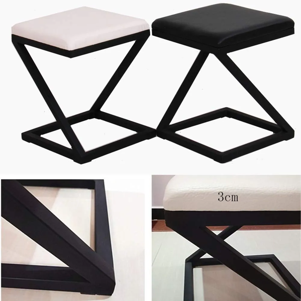 INDIAN DECOR. 29601 Ottoman Footstool Household Fashion Creative PU Coffee Table Stool Metal Frame Small Stool Multifunction Bench Chair Sofa Stool（13.7x13.7x17.7 Inches） (Color : Black Cushion)