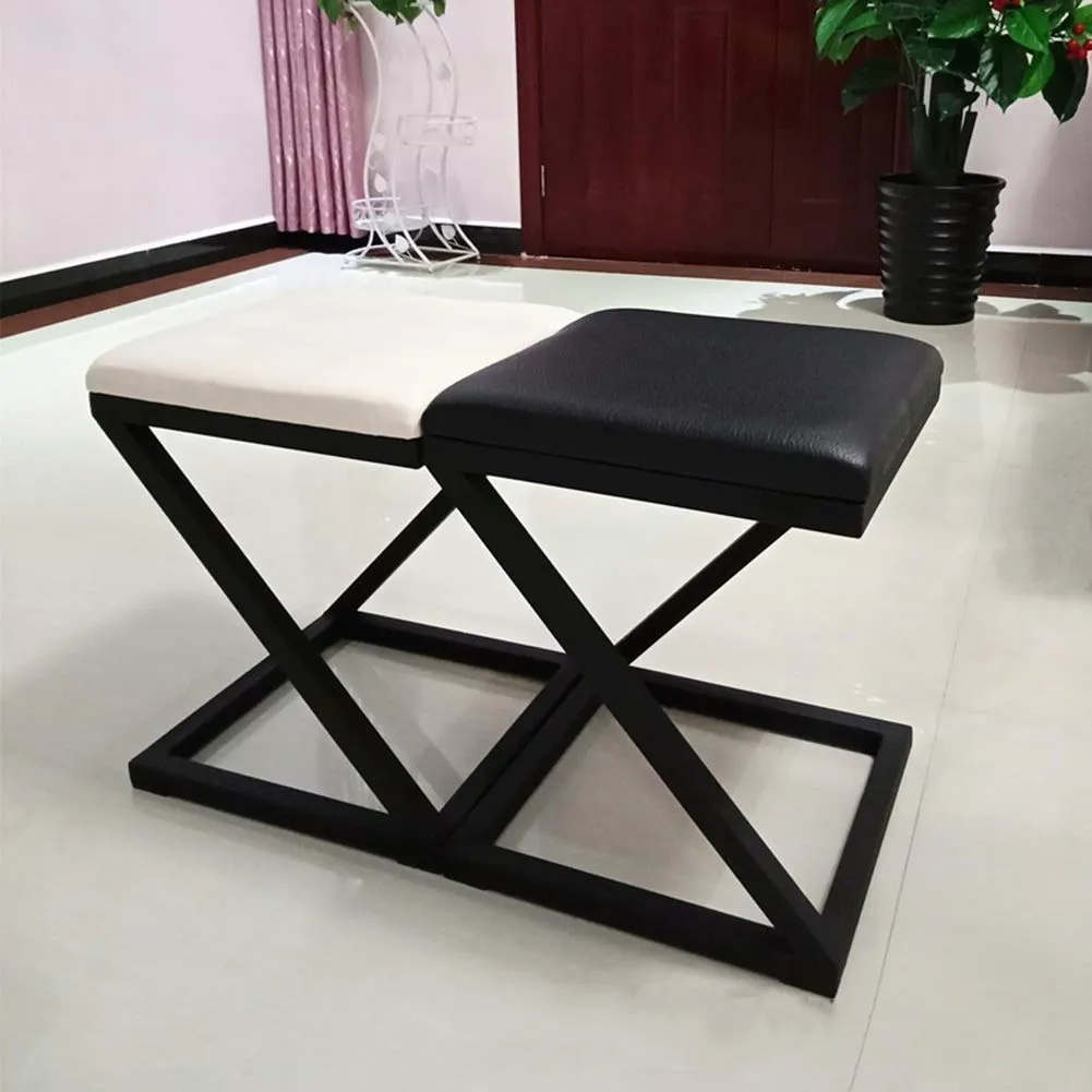 INDIAN DECOR. 29601 Ottoman Footstool Household Fashion Creative PU Coffee Table Stool Metal Frame Small Stool Multifunction Bench Chair Sofa Stool（13.7x13.7x17.7 Inches） (Color : Black Cushion)