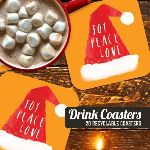 Joy, Peace, Love Christmas Paper Coaster Set