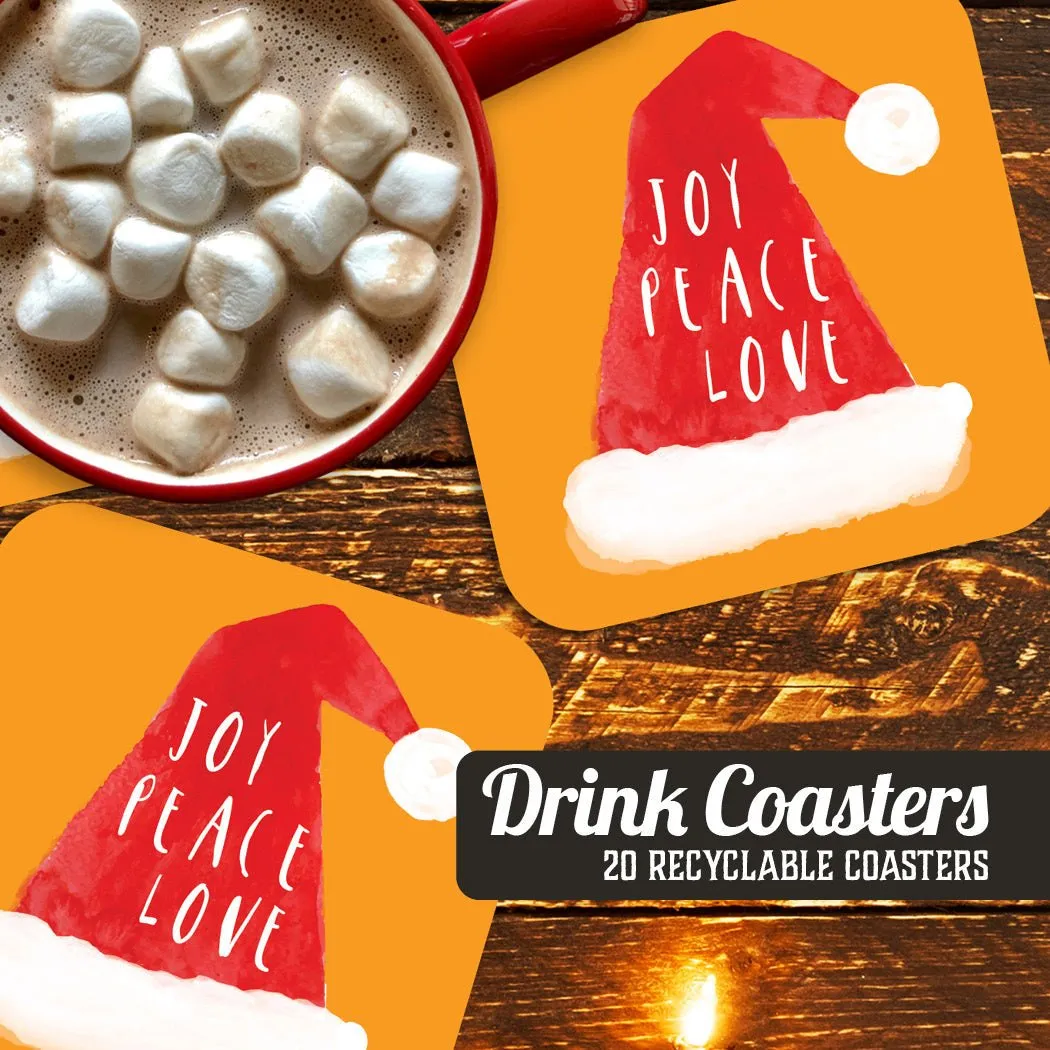 Joy, Peace, Love Christmas Paper Coaster Set