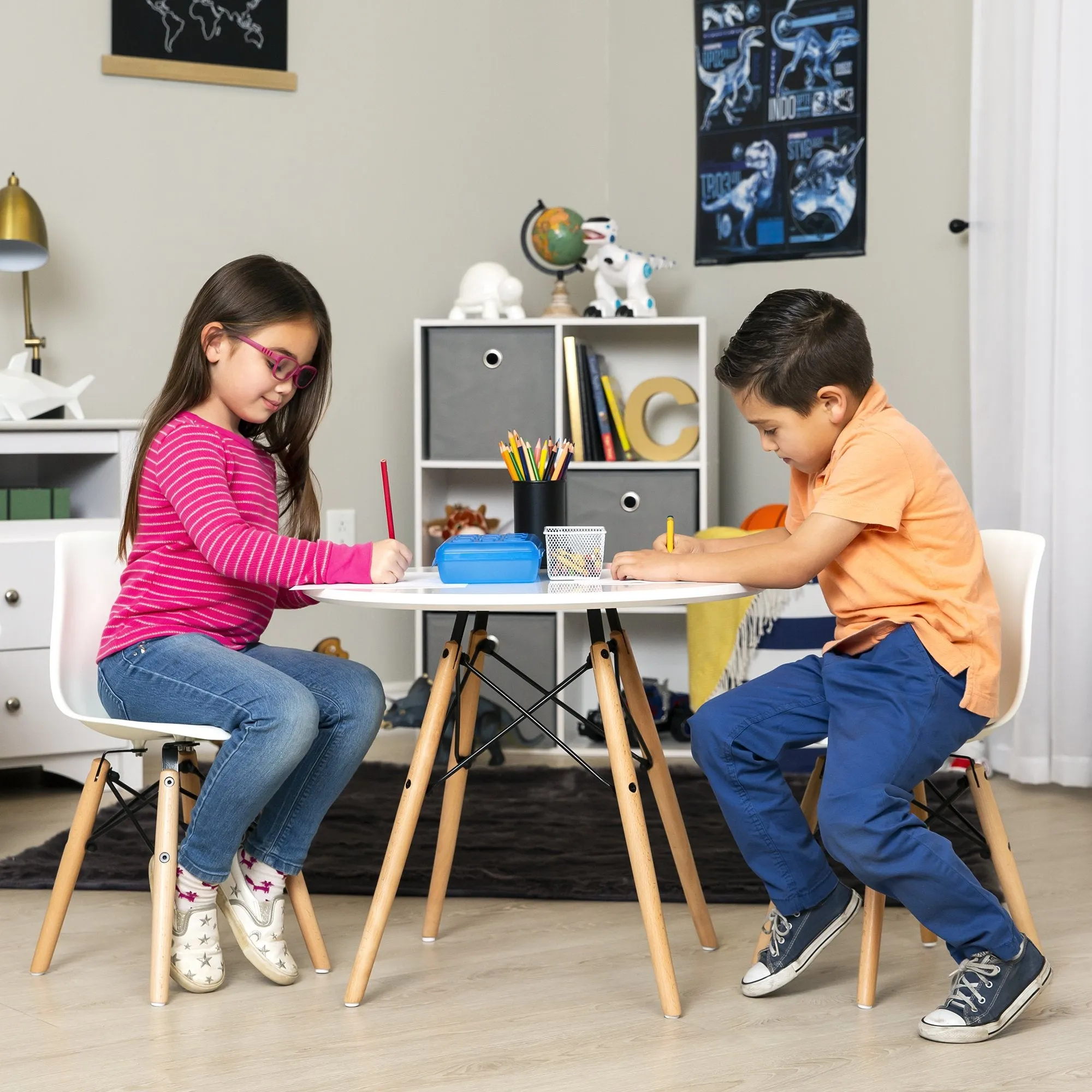 Kids Modern Dining Table Set w/ 2 Armless Chairs
