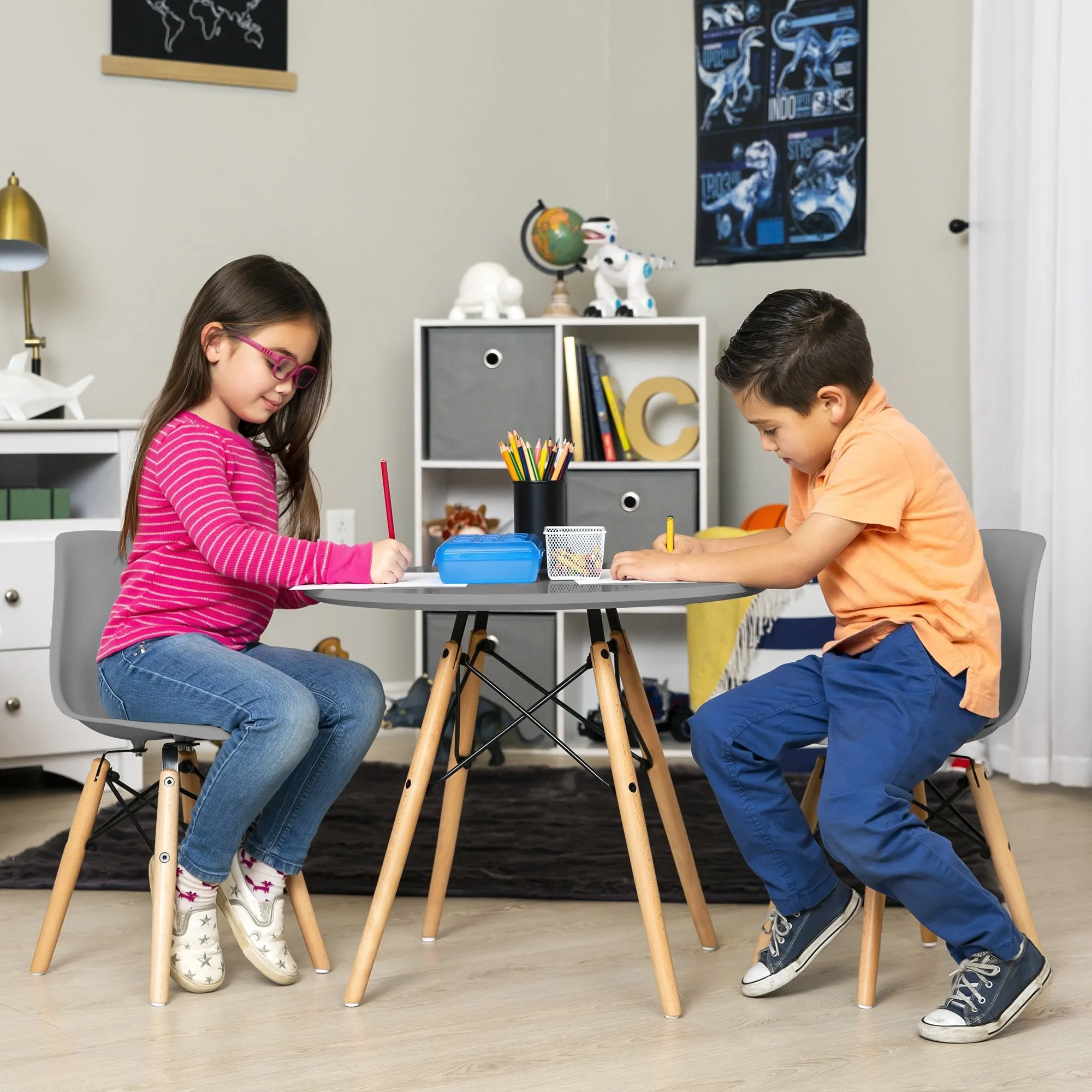 Kids Modern Dining Table Set w/ 2 Armless Chairs