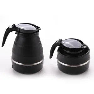 Kuber Industries Pack of 4 Foldable Electric Kettle 600 ML|Silicone Body With 304-Stainless Steel Base|Leak Proof Design|Multipurpose Portable Electric Kettle for Travel, Office & Home|600W|Black