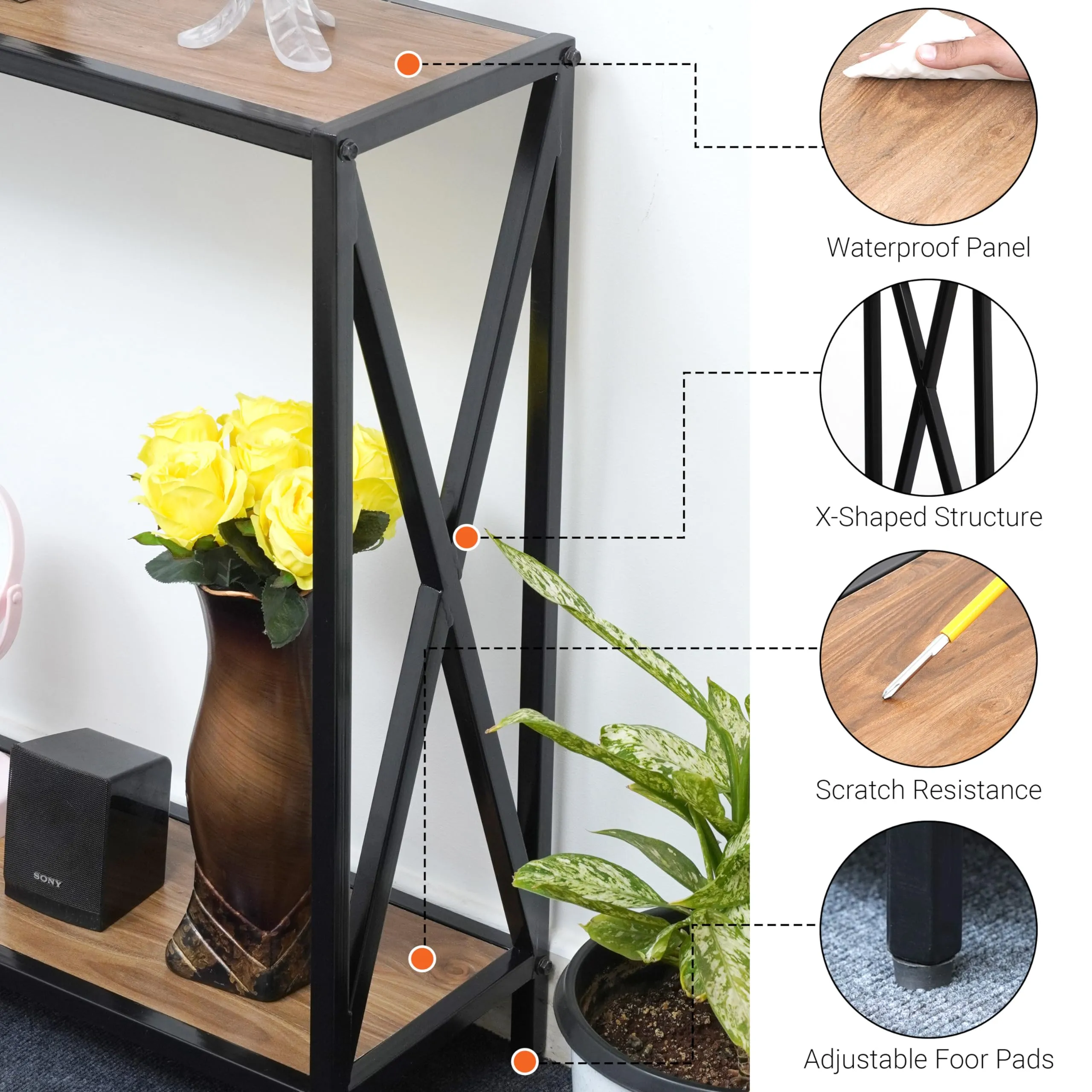 Livzing Wooden 2 Tier Console Table with Storage Shelf Multipurpose Rectangle Narrow-Slim-Sofa-Foyer-End-Porch-Wall Side Entrance Table for Home, Entryway, Hallway, Bedroom & Living room(Maple)