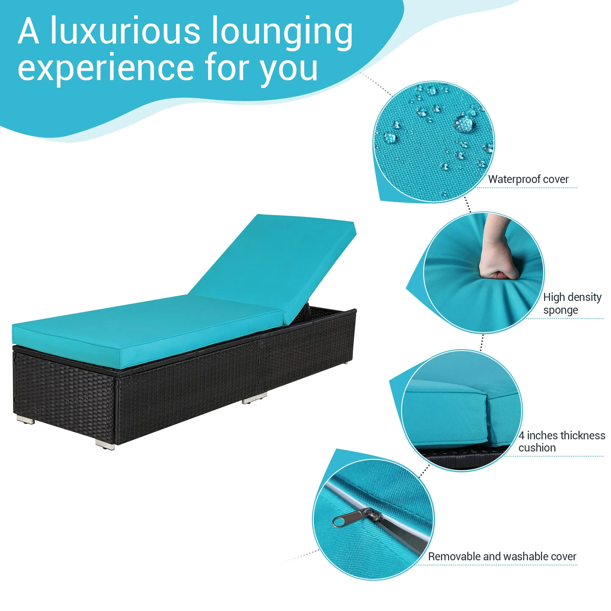 Lounge Wicker Chair, Blue Cushion