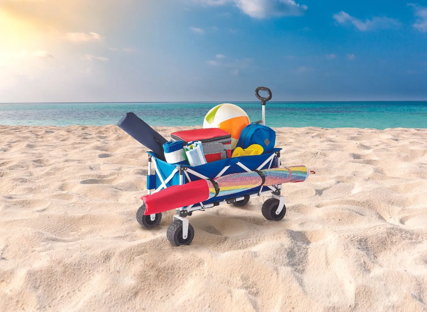 Mainstays Folding All-Terrain Wide-Track Wheeled Beach Wagon