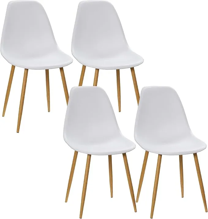 Modern Dining Chairs Set of 4, Kitchen Chairs with Backrest and Steel Legs for for Dining Room, Living Room, White