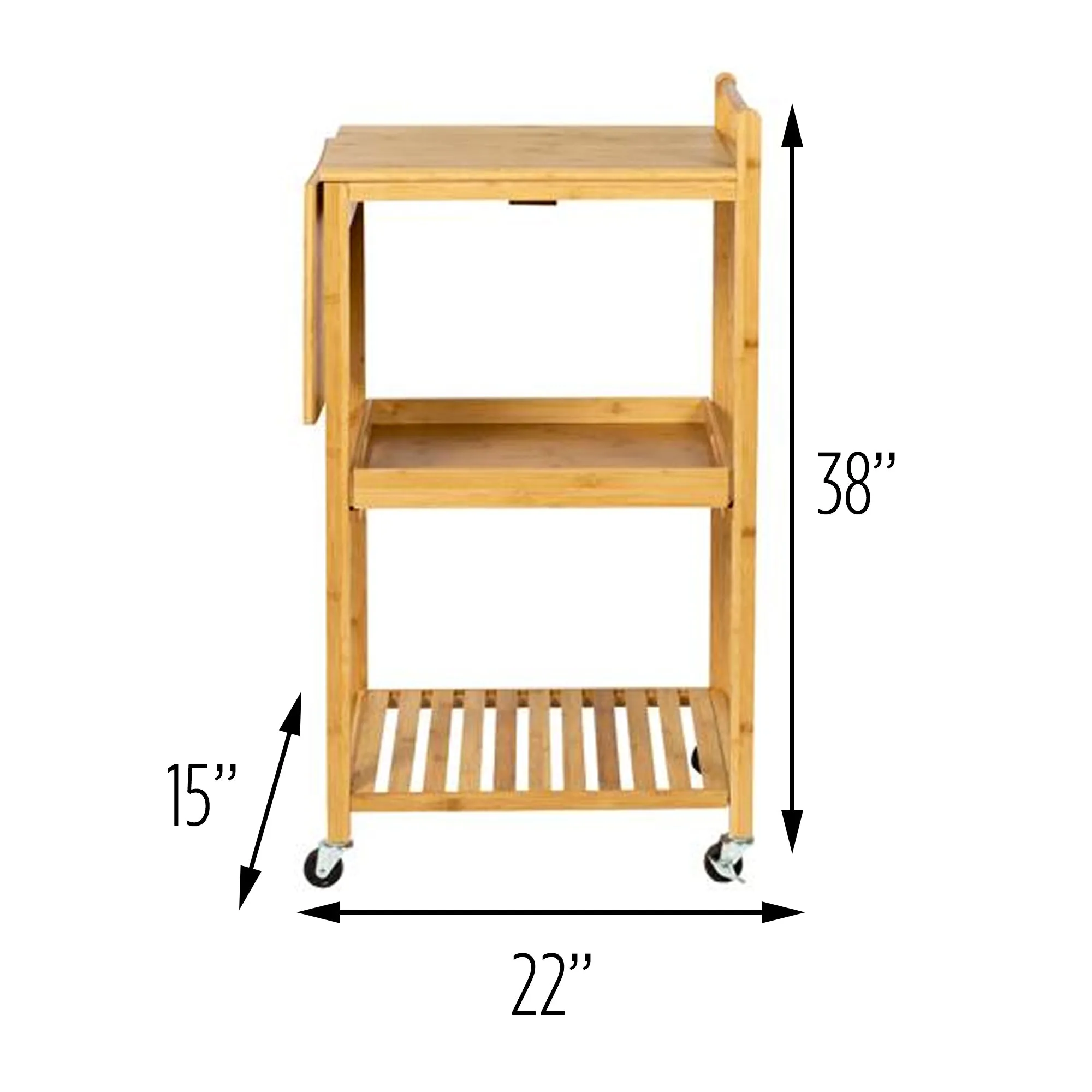 Natural Bamboo 38-Inch Kitchen Cart with Drop-Leaf
