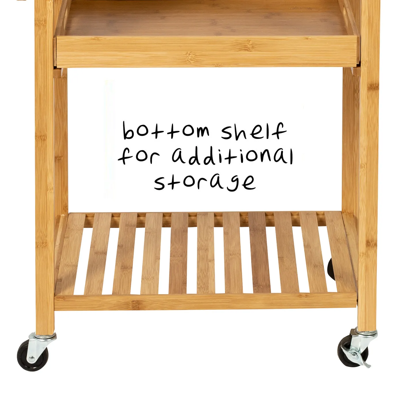 Natural Bamboo 38-Inch Kitchen Cart with Drop-Leaf
