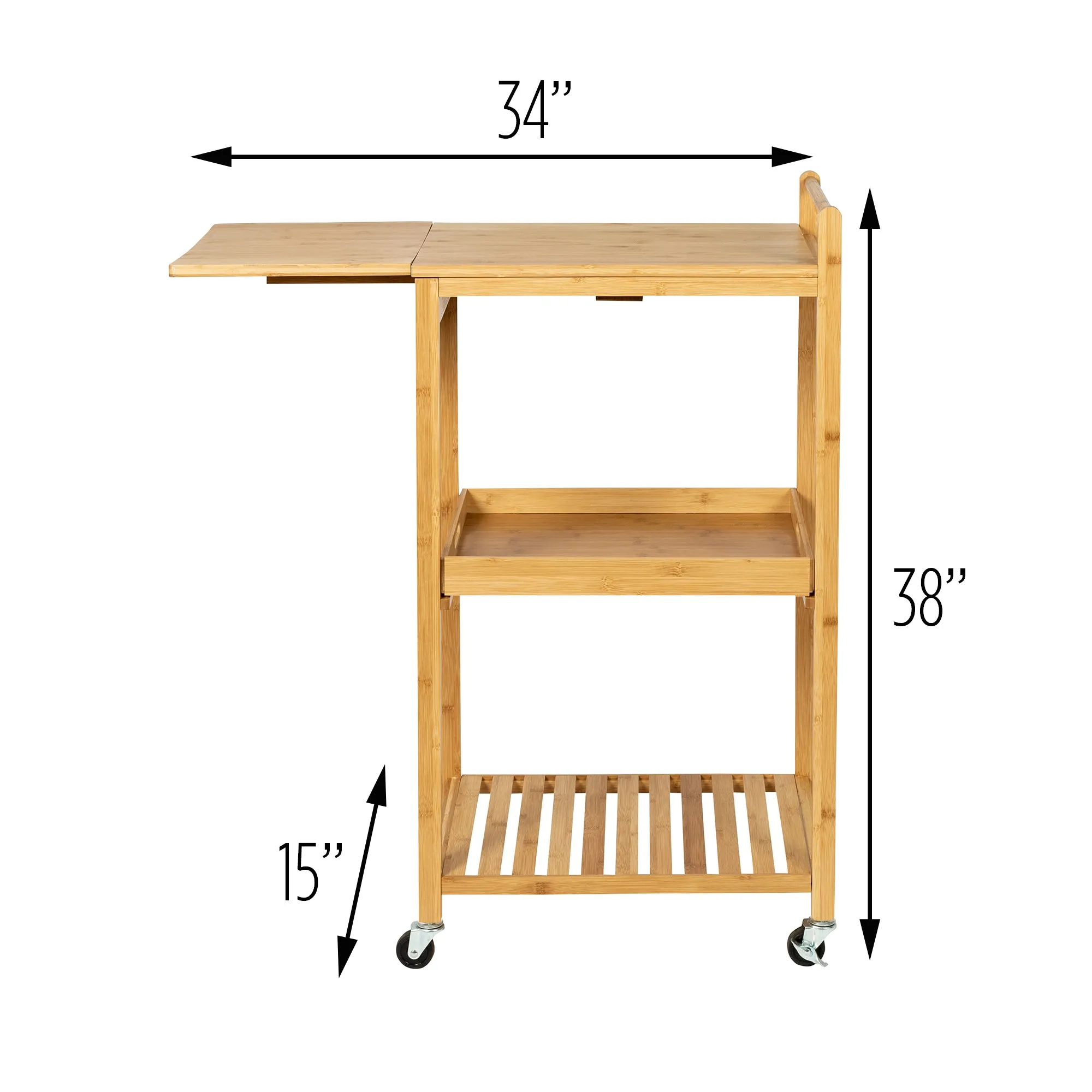 Natural Bamboo 38-Inch Kitchen Cart with Drop-Leaf