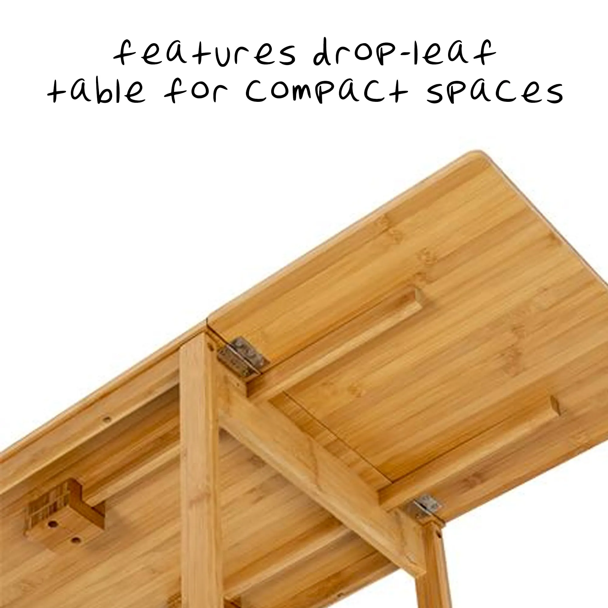 Natural Bamboo 38-Inch Kitchen Cart with Drop-Leaf