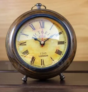 Nautical Handmade Antique Wooden 5" Table Top Clock Home & Office, Bed Room, Decor Wedding Gift (Yellow&Brown)