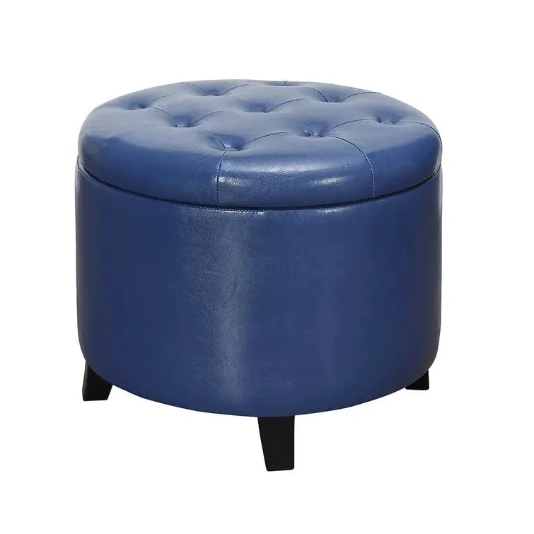 Nicole Round Shape Fabric/Leatherette Ottoman Pouffe Puffy