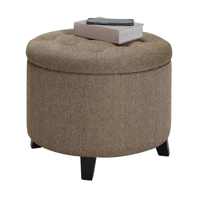 Nicole Round Shape Fabric/Leatherette Ottoman Pouffe Puffy