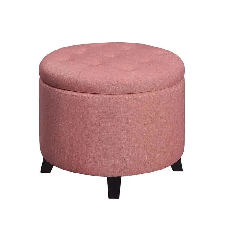 Nicole Round Shape Fabric/Leatherette Ottoman Pouffe Puffy