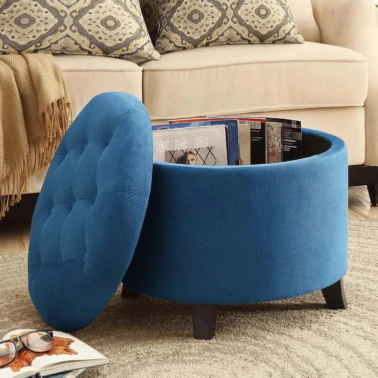 Nicole Round Shape Fabric/Leatherette Ottoman Pouffe Puffy
