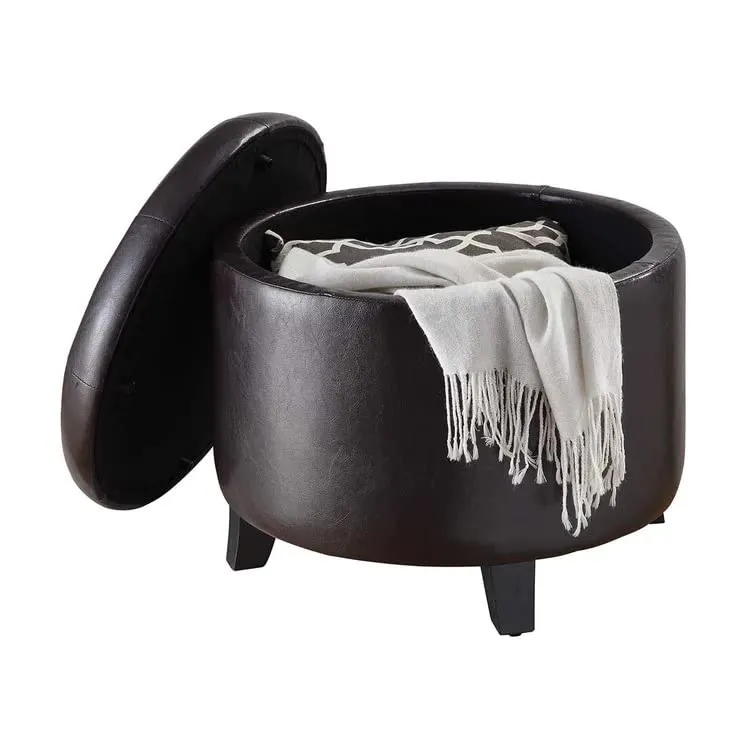 Nicole Round Shape Fabric/Leatherette Ottoman Pouffe Puffy