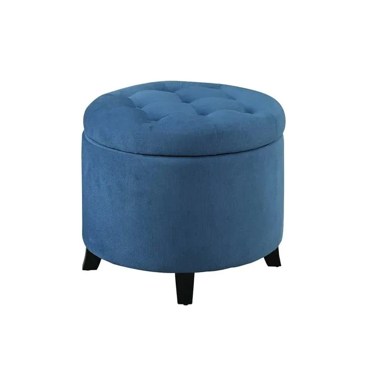Nicole Round Shape Fabric/Leatherette Ottoman Pouffe Puffy