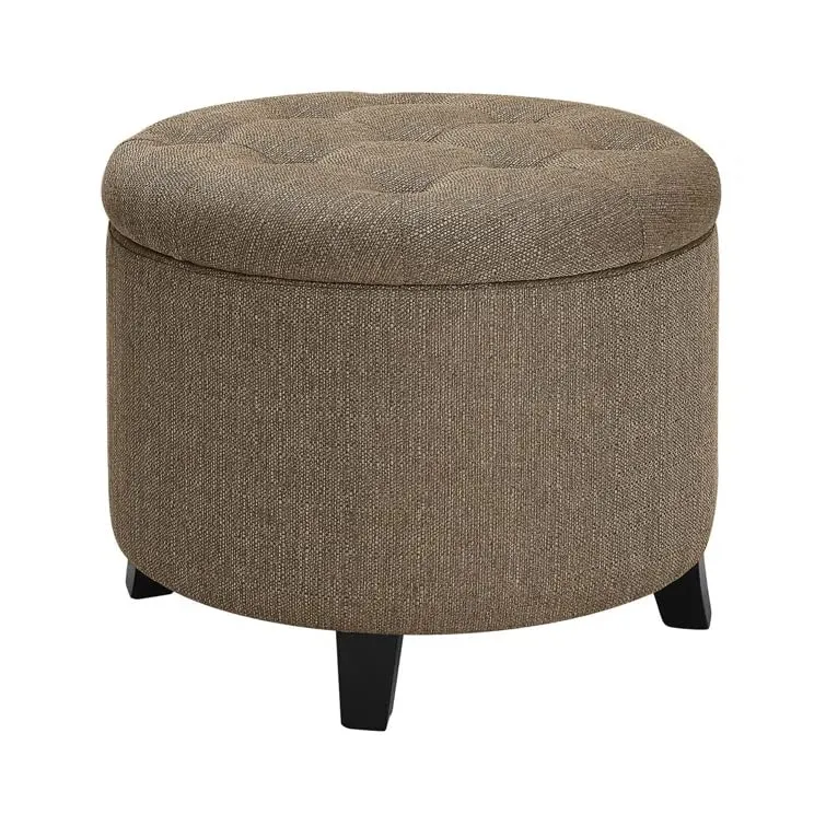Nicole Round Shape Fabric/Leatherette Ottoman Pouffe Puffy