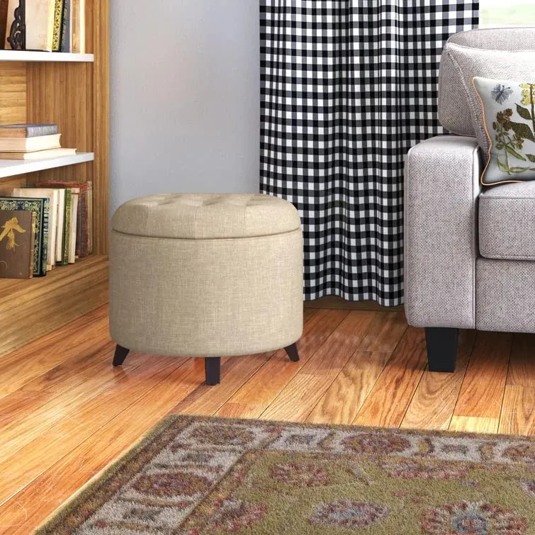 Nicole Round Shape Fabric/Leatherette Ottoman Pouffe Puffy