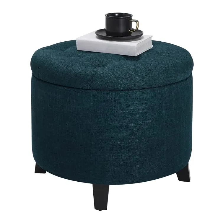 Nicole Round Shape Fabric/Leatherette Ottoman Pouffe Puffy