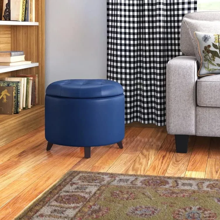 Nicole Round Shape Fabric/Leatherette Ottoman Pouffe Puffy