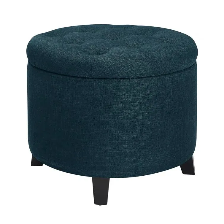 Nicole Round Shape Fabric/Leatherette Ottoman Pouffe Puffy