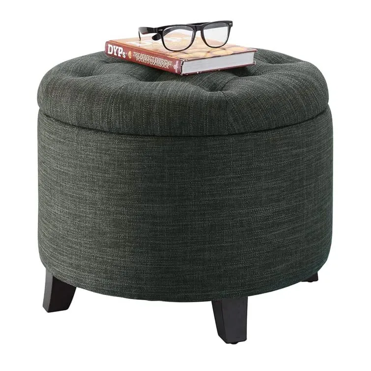 Nicole Round Shape Fabric/Leatherette Ottoman Pouffe Puffy