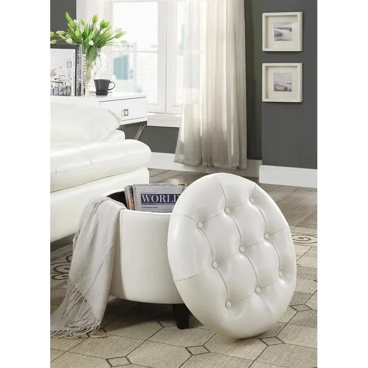 Nicole Round Shape Fabric/Leatherette Ottoman Pouffe Puffy