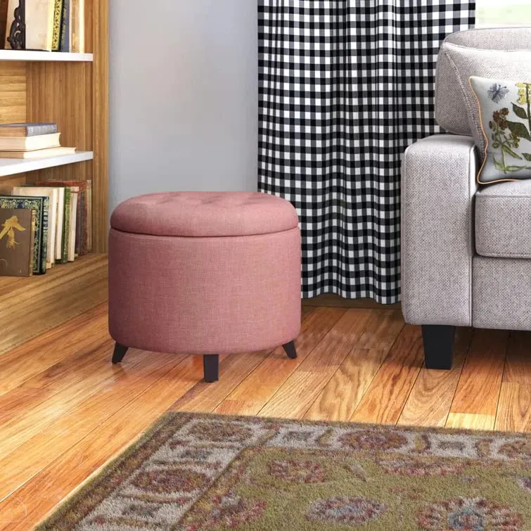 Nicole Round Shape Fabric/Leatherette Ottoman Pouffe Puffy