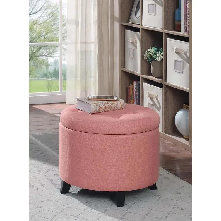 Nicole Round Shape Fabric/Leatherette Ottoman Pouffe Puffy