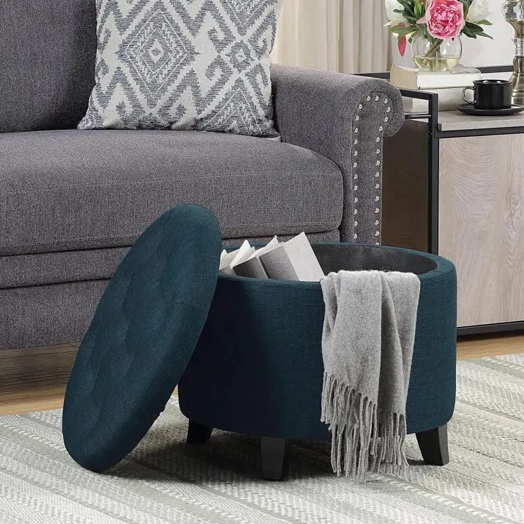 Nicole Round Shape Fabric/Leatherette Ottoman Pouffe Puffy