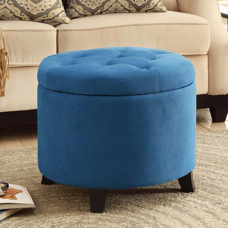 Nicole Round Shape Fabric/Leatherette Ottoman Pouffe Puffy