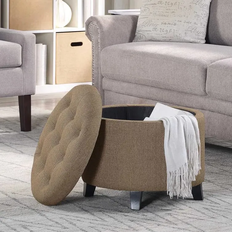 Nicole Round Shape Fabric/Leatherette Ottoman Pouffe Puffy