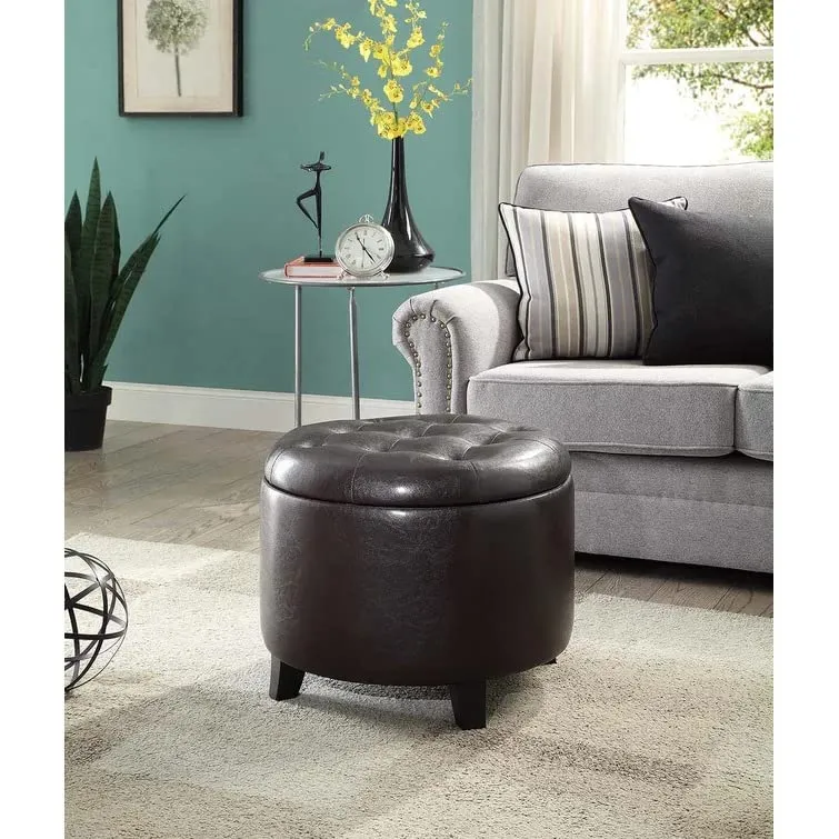 Nicole Round Shape Fabric/Leatherette Ottoman Pouffe Puffy