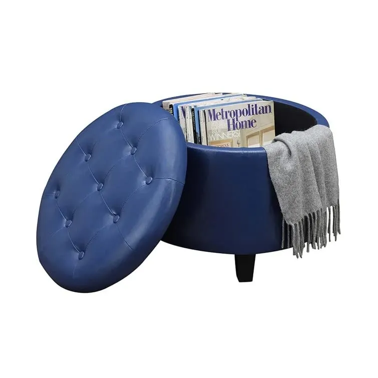Nicole Round Shape Fabric/Leatherette Ottoman Pouffe Puffy