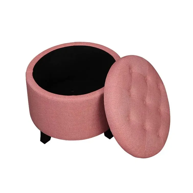 Nicole Round Shape Fabric/Leatherette Ottoman Pouffe Puffy