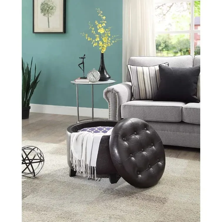Nicole Round Shape Fabric/Leatherette Ottoman Pouffe Puffy