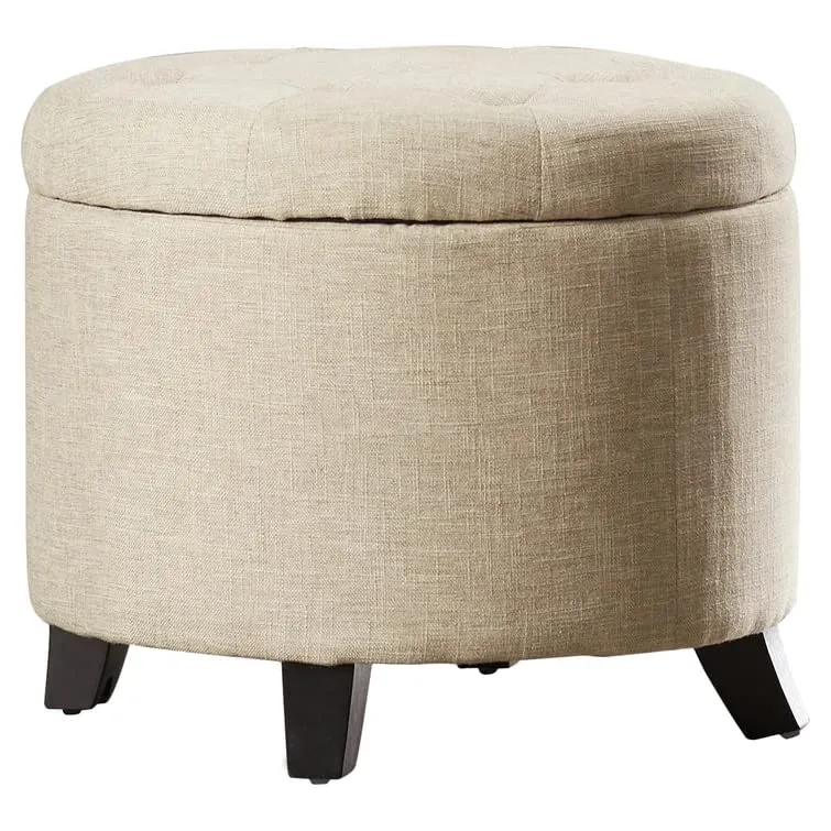 Nicole Round Shape Fabric/Leatherette Ottoman Pouffe Puffy