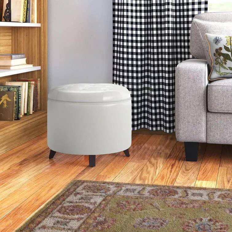 Nicole Round Shape Fabric/Leatherette Ottoman Pouffe Puffy
