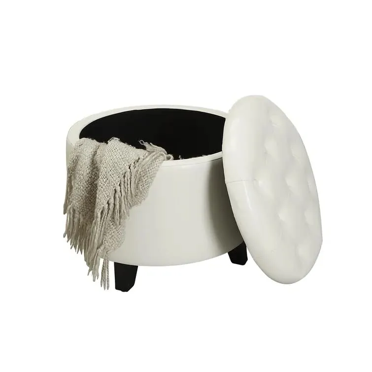 Nicole Round Shape Fabric/Leatherette Ottoman Pouffe Puffy