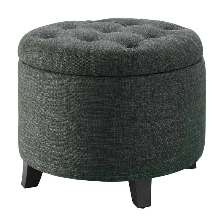 Nicole Round Shape Fabric/Leatherette Ottoman Pouffe Puffy