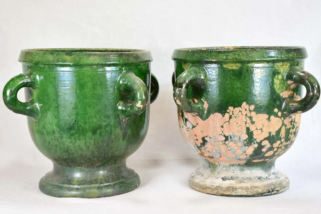 Pair of 19th-century Castelnaudary citrus planters with green glaze 17¾"