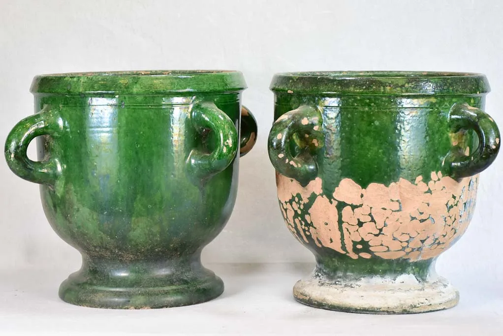 Pair of 19th-century Castelnaudary citrus planters with green glaze 17¾"