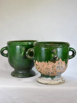 Pair of 19th-century Castelnaudary citrus planters with green glaze 17¾"