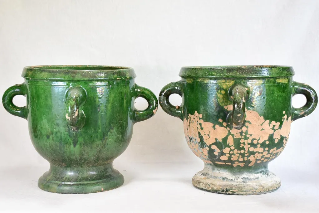 Pair of 19th-century Castelnaudary citrus planters with green glaze 17¾"