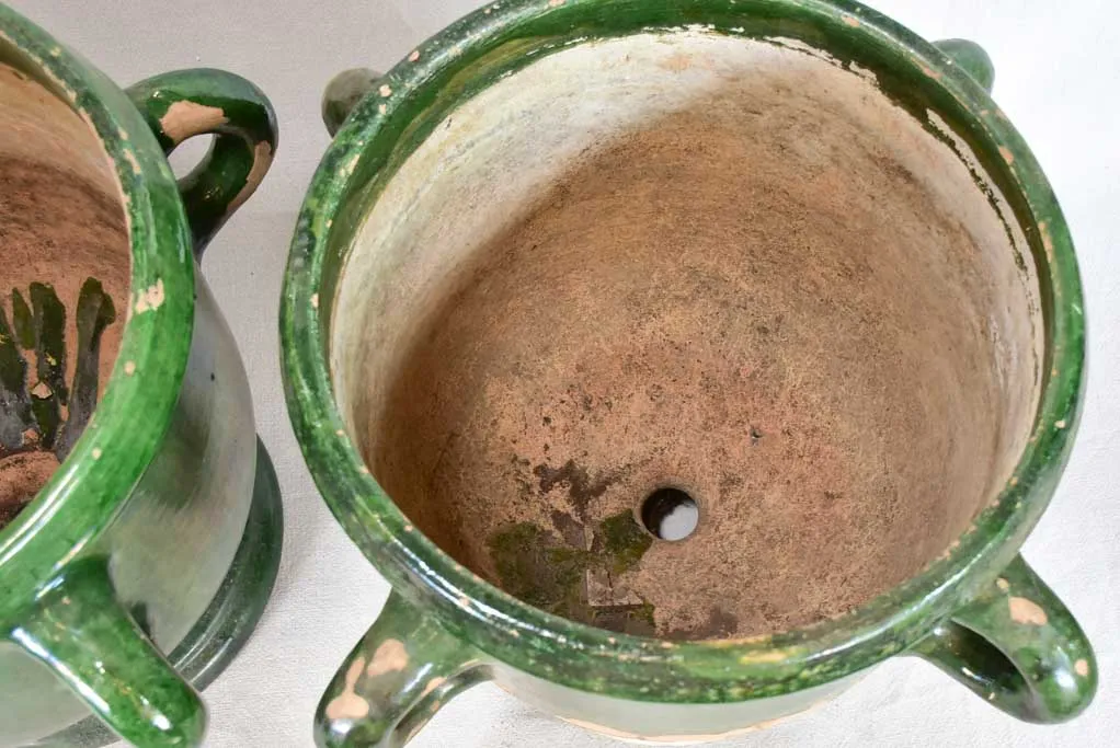 Pair of 19th-century Castelnaudary citrus planters with green glaze 17¾"