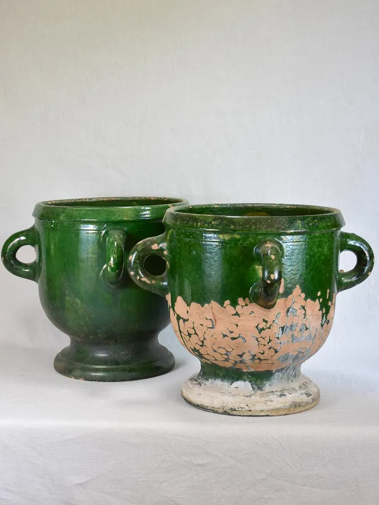 Pair of 19th-century Castelnaudary citrus planters with green glaze 17¾"